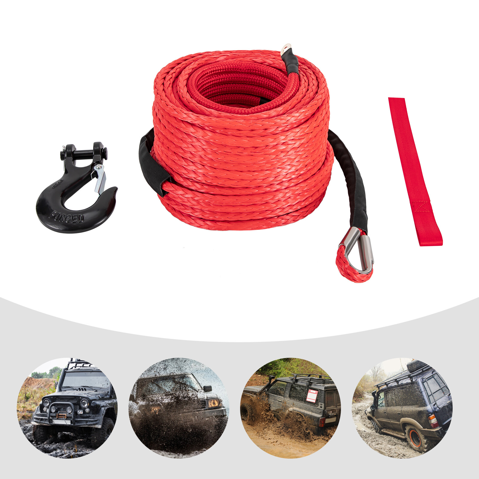 3/8″x100ft Synthetic Winch Rope 23809lbs Recovery Cable Winch Line for Truck SUV