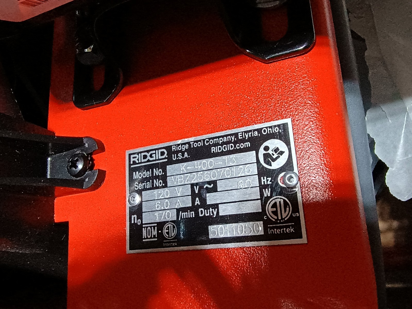 Ridgid K-400 Drain Snake Auger Drum Machine with C-32IW 3/8 in. x 75 ft. Cable
