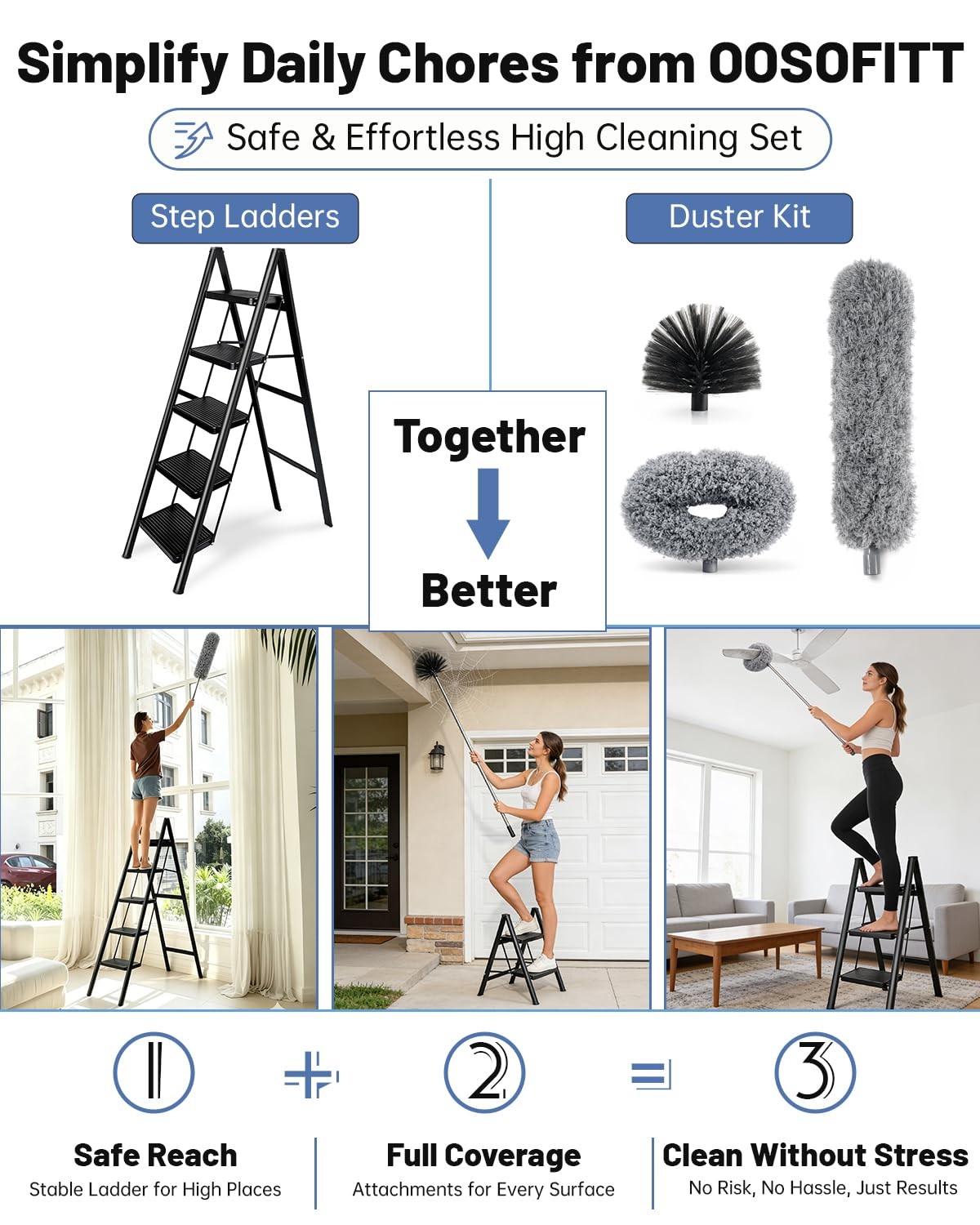 Oosofitt Practical 3 In 1 Dusters Kit For Cleaning Efficient Duster Extension