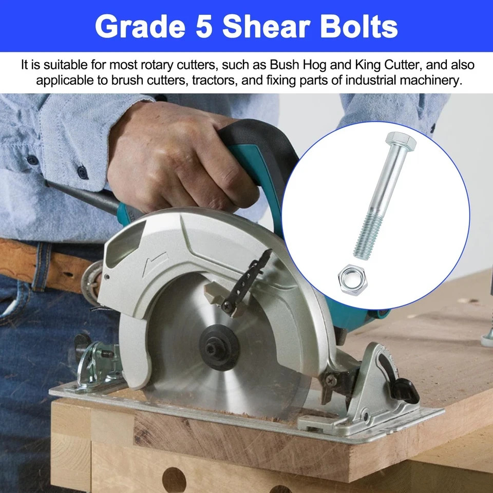 Grade 5 Shear Bolts Compatible with Rotary Cutters & Bush Hog,1/2″ x 3-1/2″ w…
