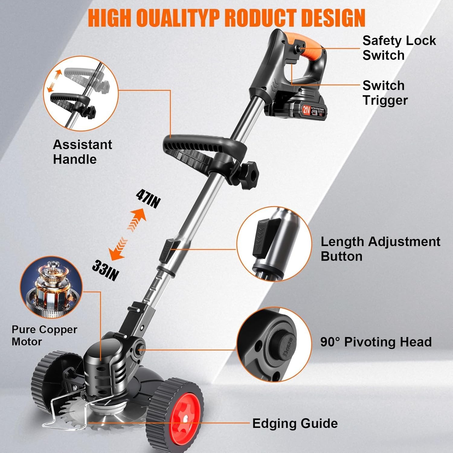 Cordless Weed Wacker 21V Stringless Weed Wacker Battery Powered Lightweight 3…