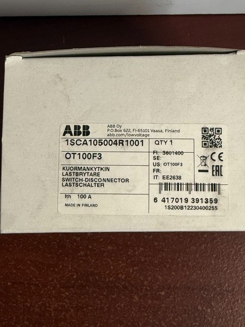 ABB OT100F3 Disconnector Switch 3 Pole 100 Amp 750V AC Max OT Series New