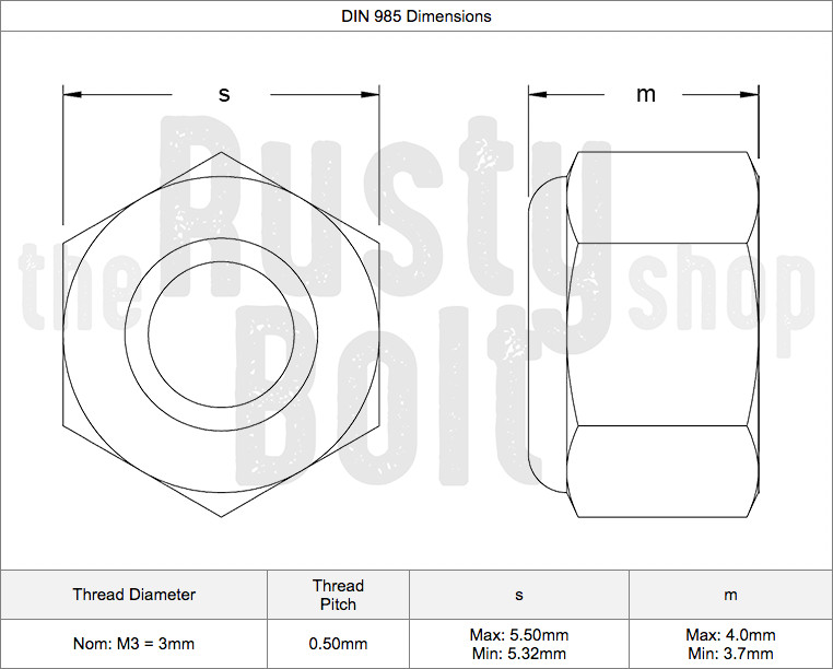 M3 (3mm) Nylon Inserted Lock Nut, Steel, Nickel Plated