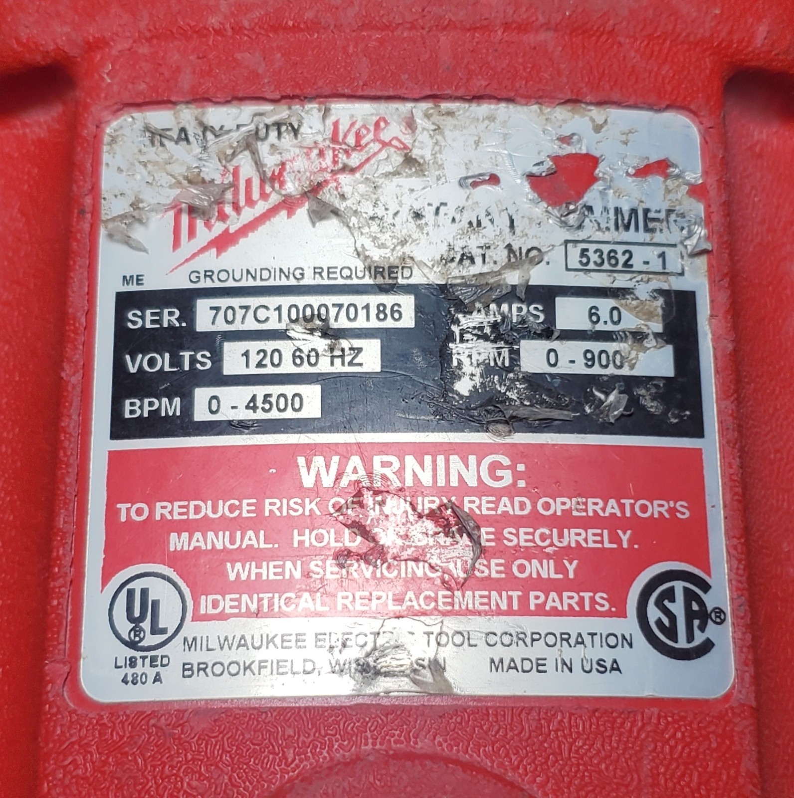 Milwaukee USA 1″ Corded Heavy Duty Hawk Rotary Hammer 5362-1 w/ Box Bits Manual