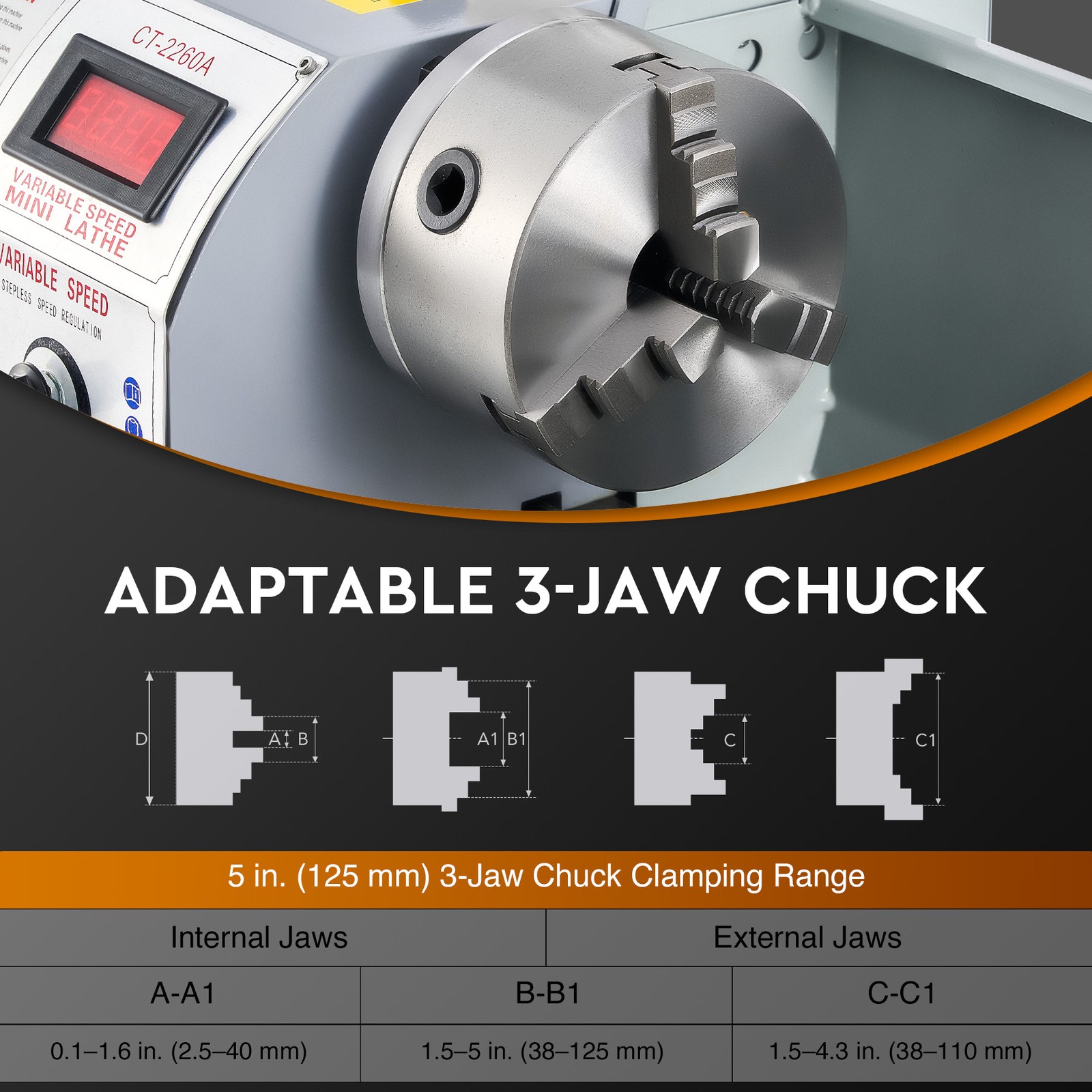 9×24″ Mini Metal Lathe 1100W DC Motor 3-Jaw Chuck LCD Display Metalworking