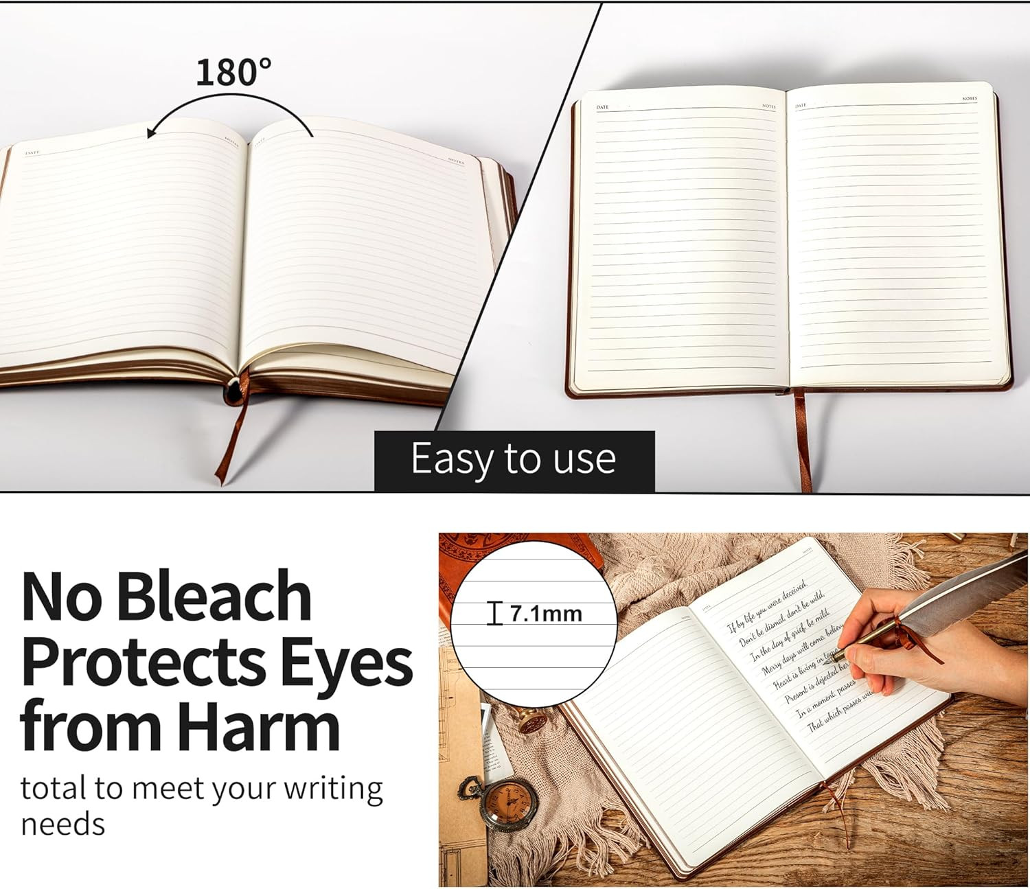 Lined Journal for Men Soft Cover Notebook Leather Journals for Writing, 180 Lay