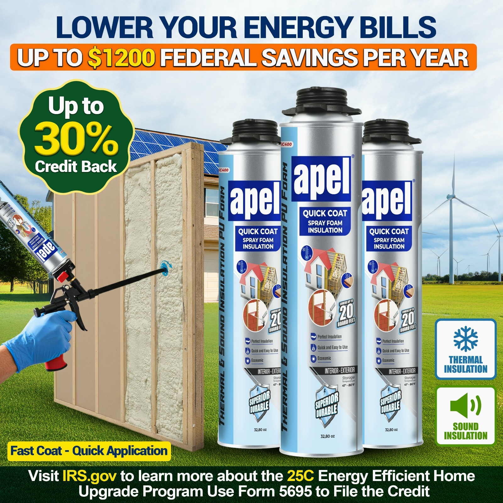 Apel Spray Foam Insulation Kit (12 x 32.80 oz./240 Bd ft) Heat and Acoustic Insu