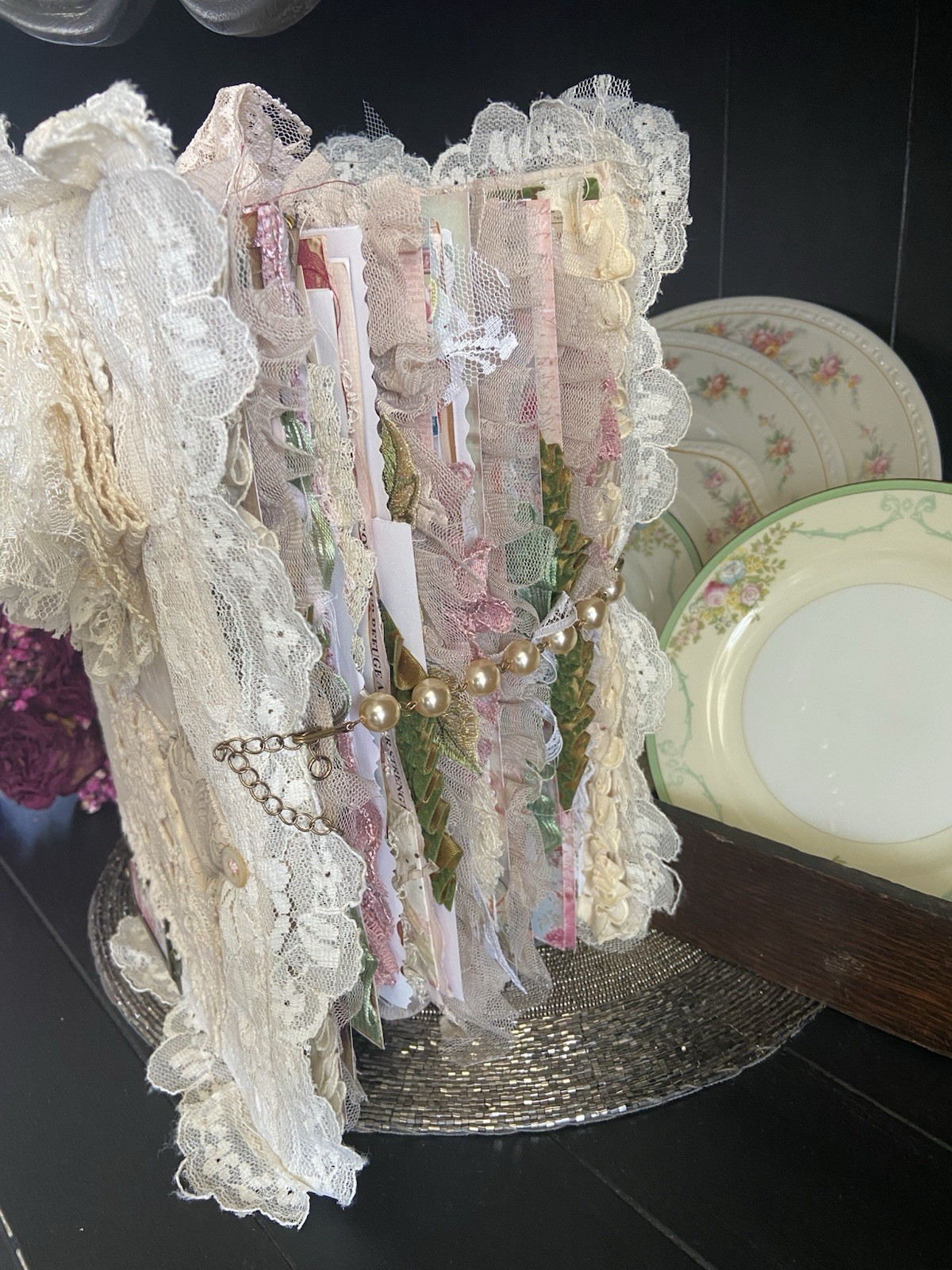 Handmade Lace Prayer book Junk Journal Antique Photo Embellished Chunky/HUGE!!