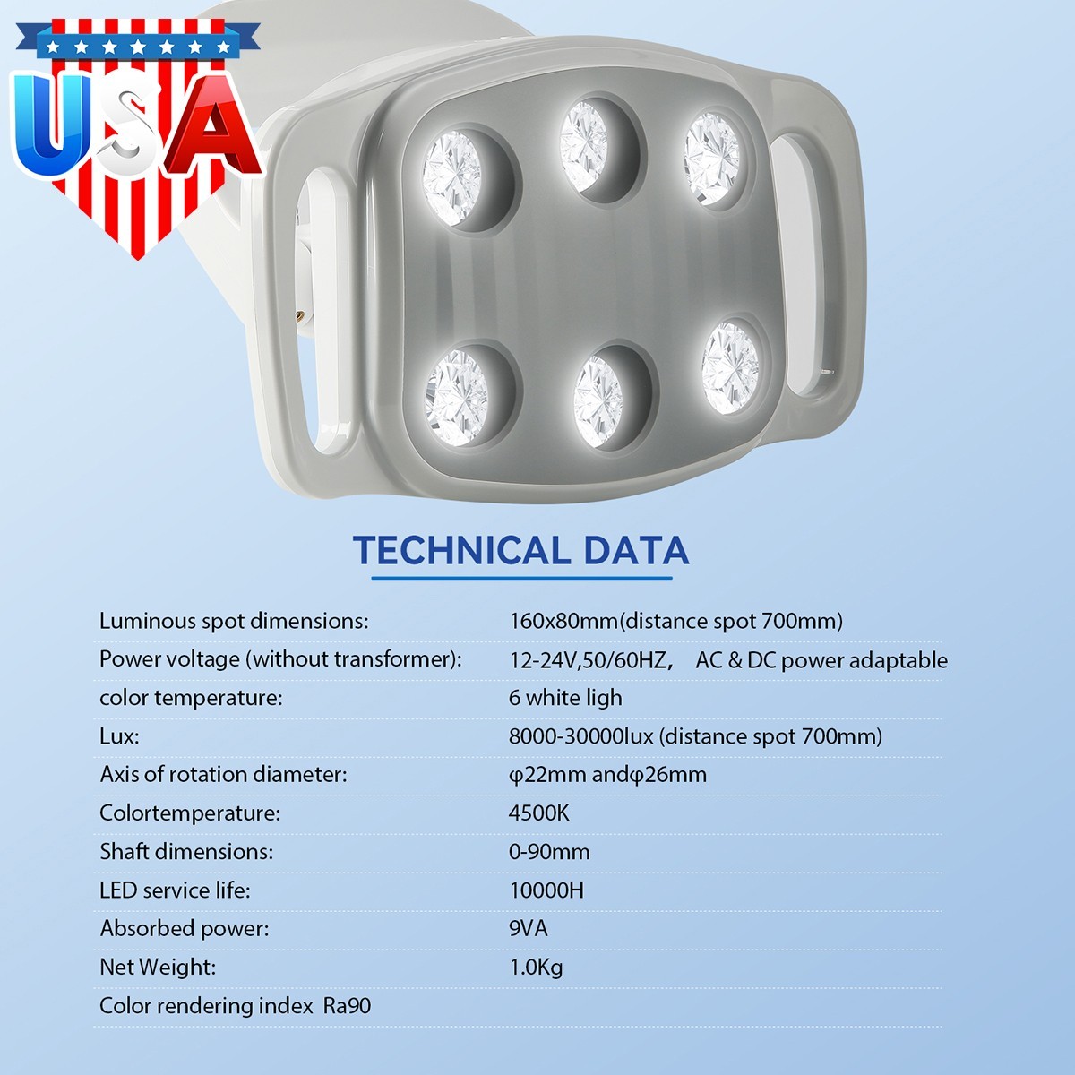 Dental 6 LEDs LED White Light Operating Lamp 30000lux Induction For Unit Chair