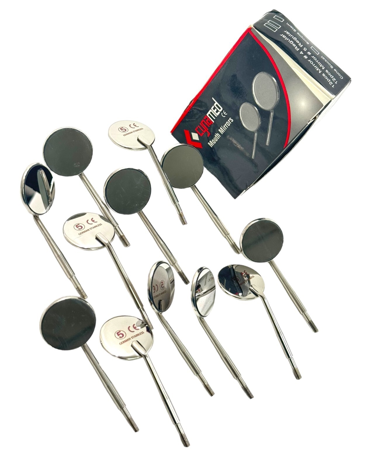12 pcs Dental Mouth Mirror #5 Rhodium Coated Surface – Dental Examination Tools
