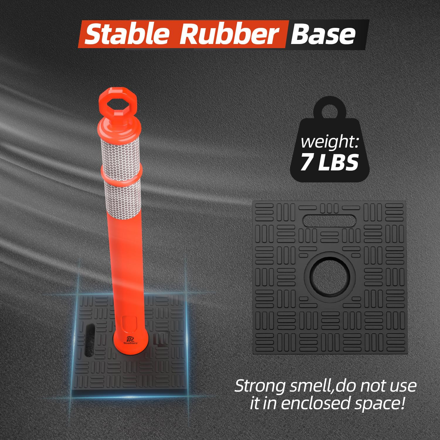 42 Inch Orange Traffic Delineator Post Cones with Base, 6 Pack | Portable Safety