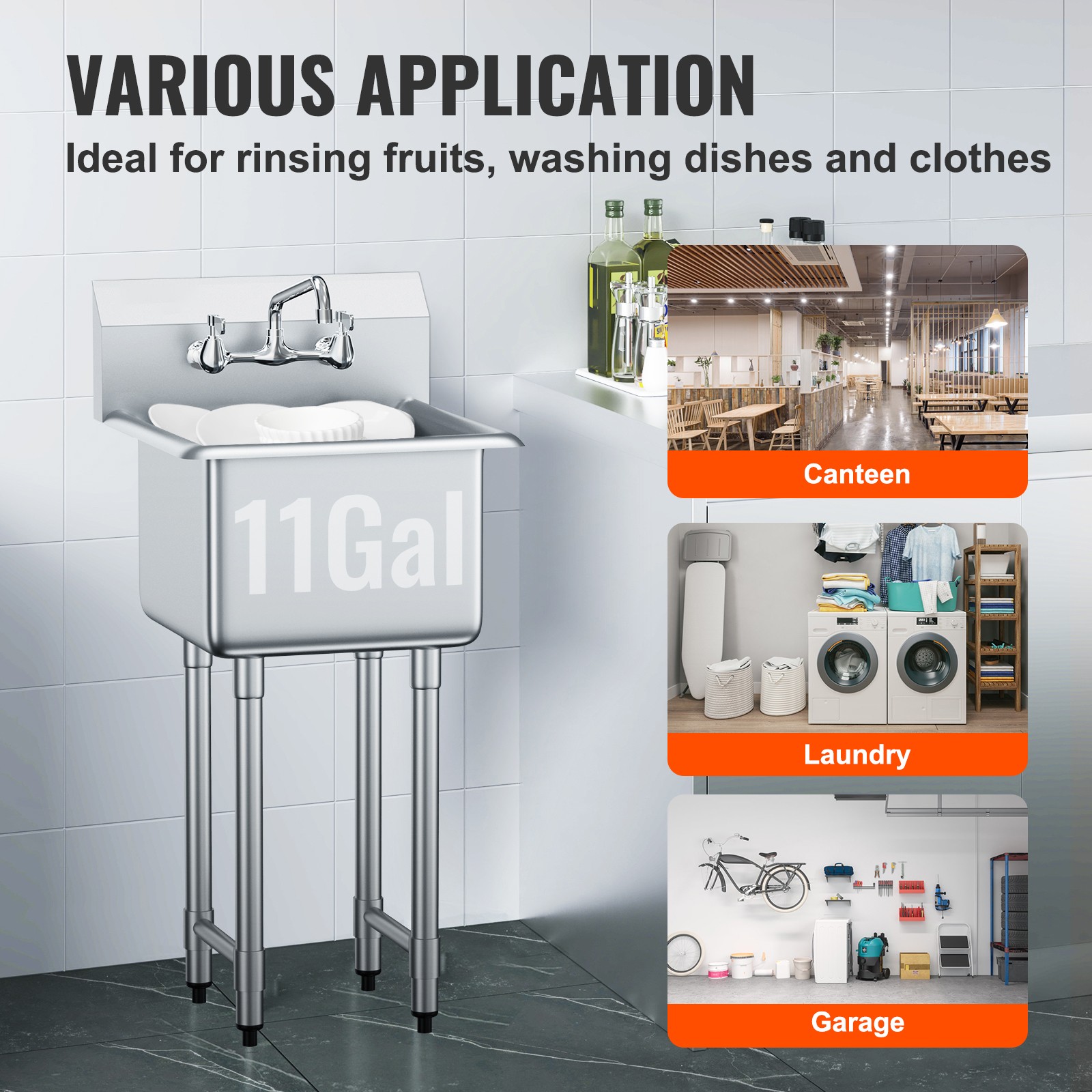 VEVOR 15″x15″ Commercial Utility & Prep Sink 1 Compartment Stainless Steel NSF