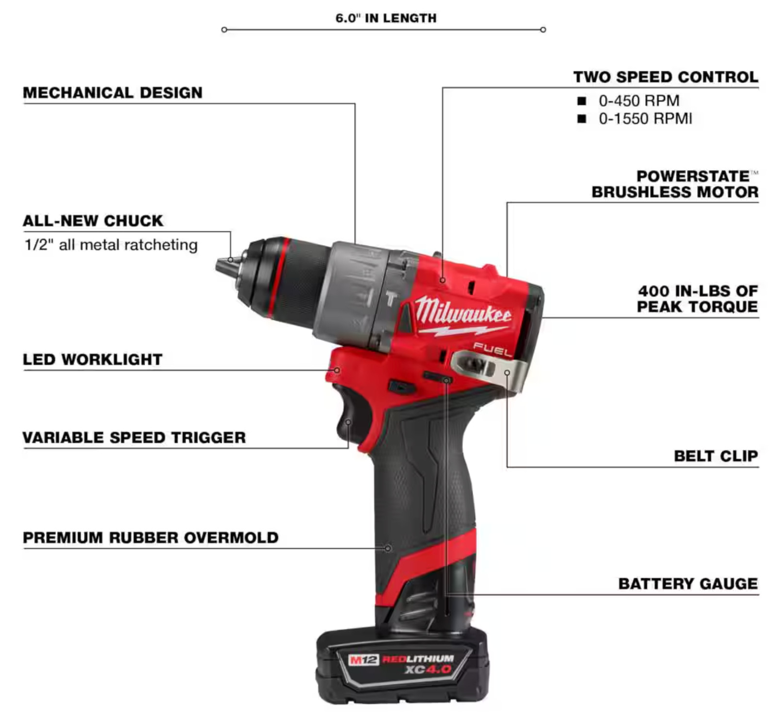New Milwaukee 3404-22 M12 FUEL Brushless 1/2″ Hammer Drill Kit /Free M12 Ratchet