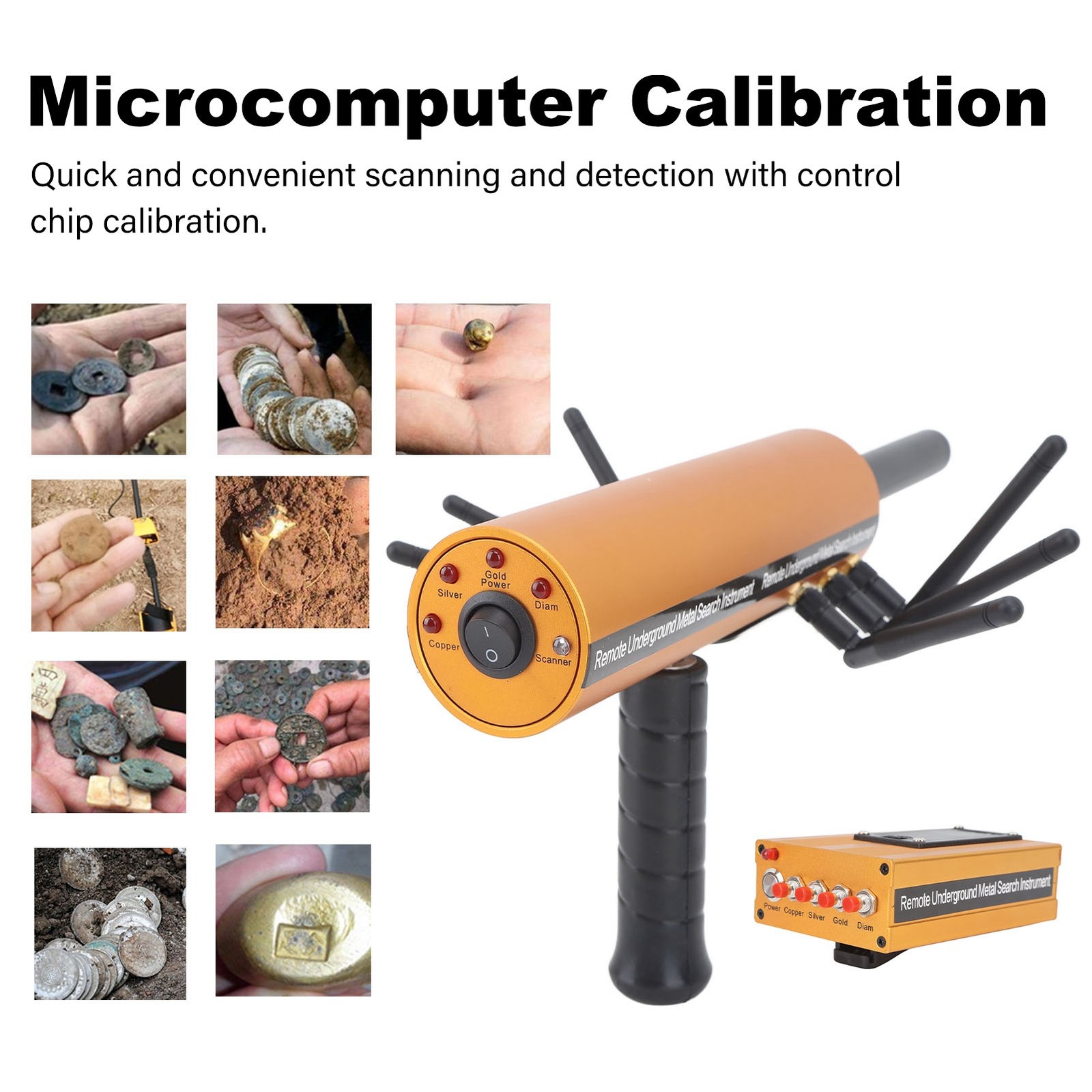 AKS Metal Detector Handheld 6 Antenna Metal Pinpointer 30m Depth 1200m Range