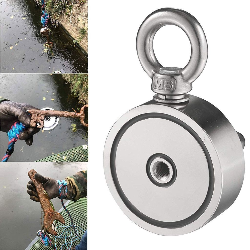 500/700lbs Double Sided Fishing Magnet Kit Super Strong Neodymium Carabiner Rope