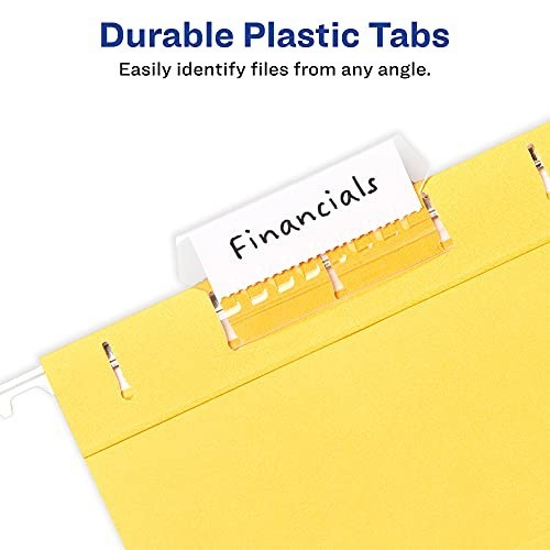 Hanging File Folder Tabs and Inserts, 1/5 Cut, Clear, 20 File Folder Tabs and In
