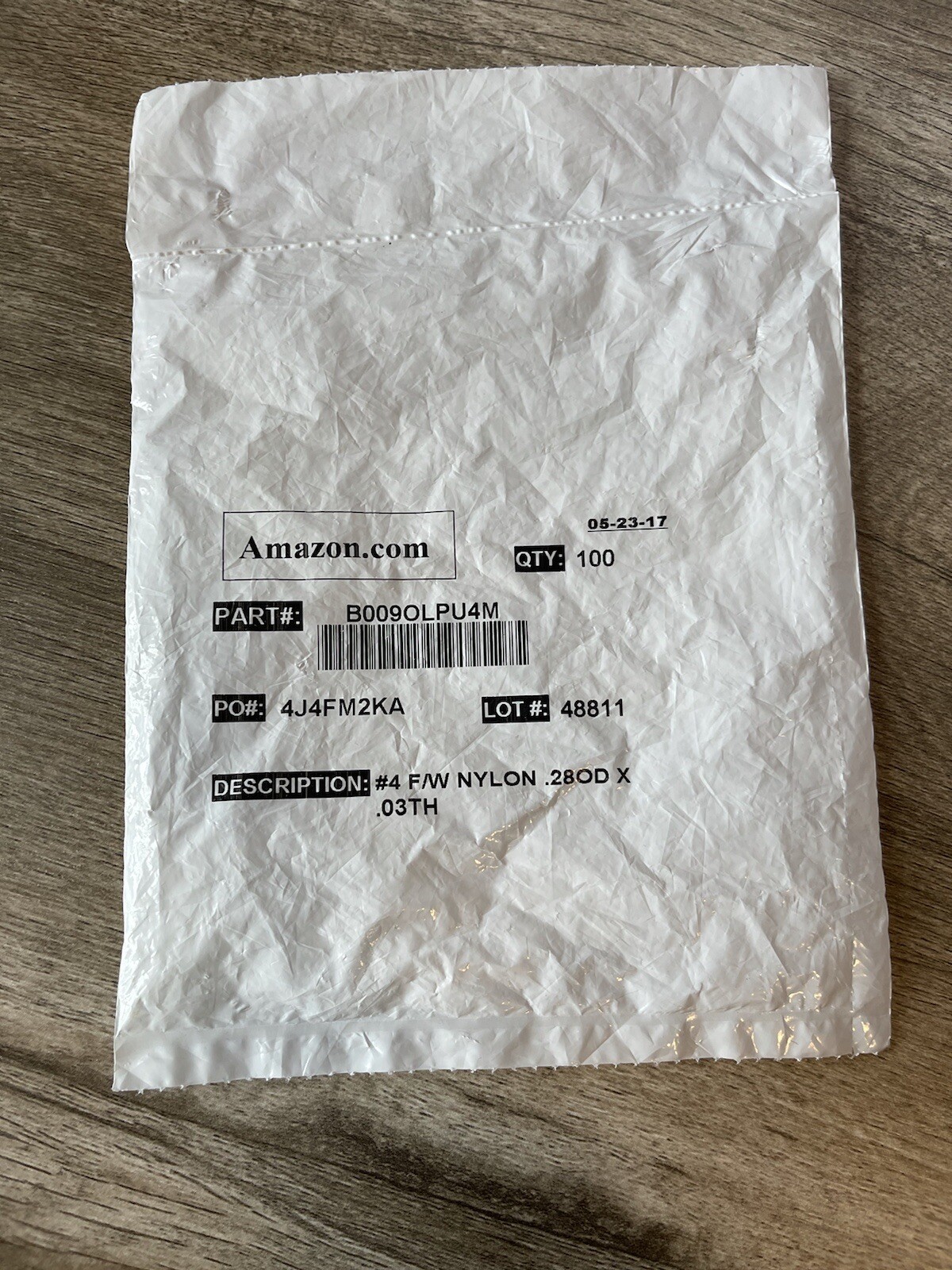 Nylon 6/6 Flat Washer, Plain Finish, Off-White, #4 Hole Size .28OD X 0.3TH
