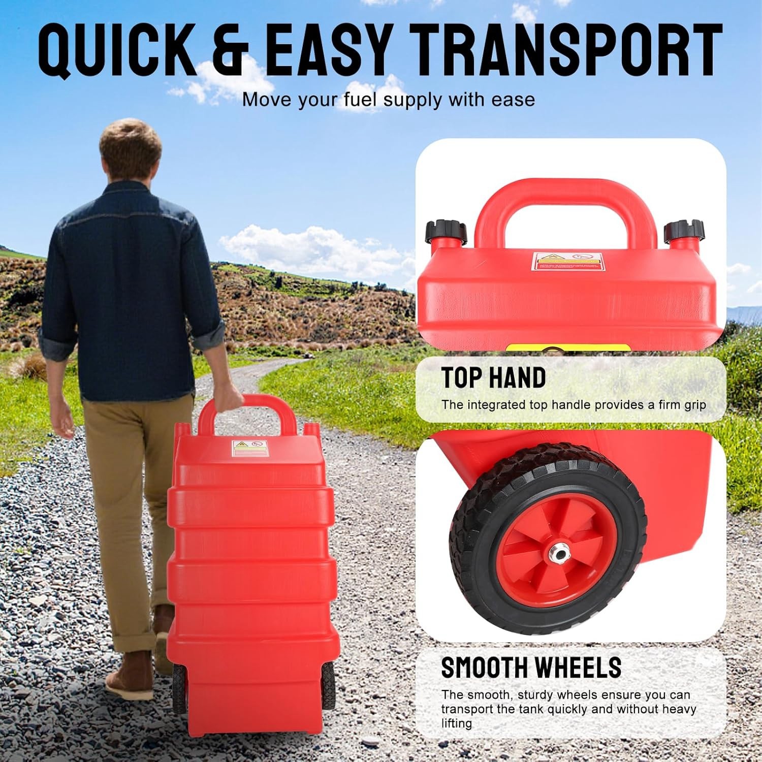 Red 16 Gallon 60L Portable Fuel Caddy Tank with 12V DC Electric Transfer Pump