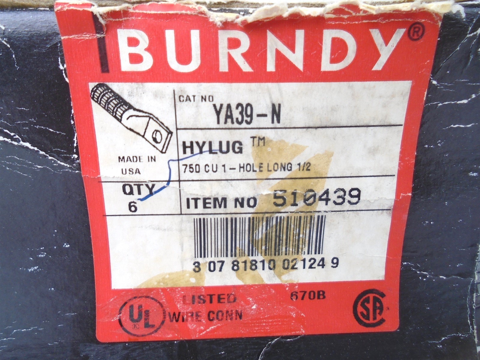 BURNDY – YA39N – COMPRESSION HYLUG -750kcmil LONG BARREL 600V 35kA Tin Over CU