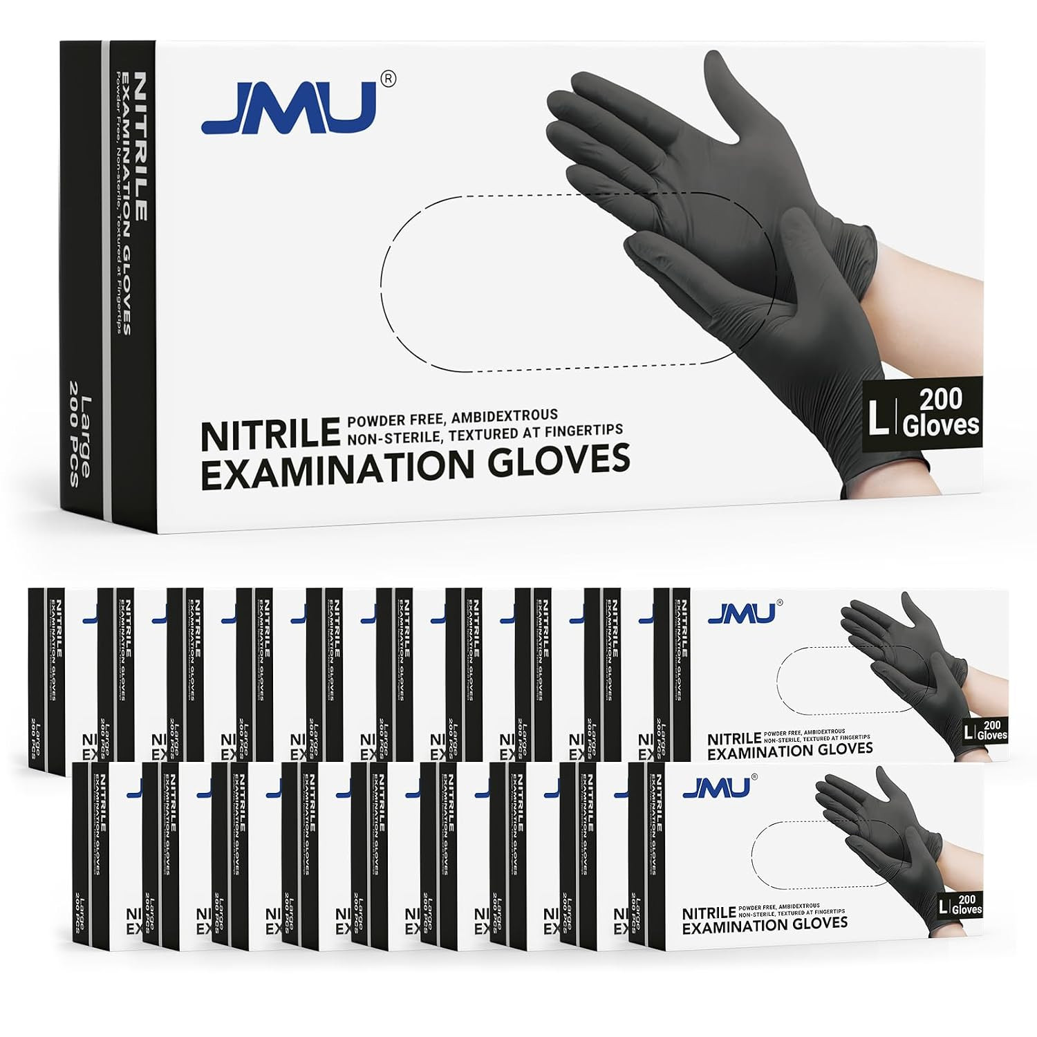 Black Nitrile Gloves Medium Bulk, Case of 1200, 3.5Mil, Latex Free Powder Free