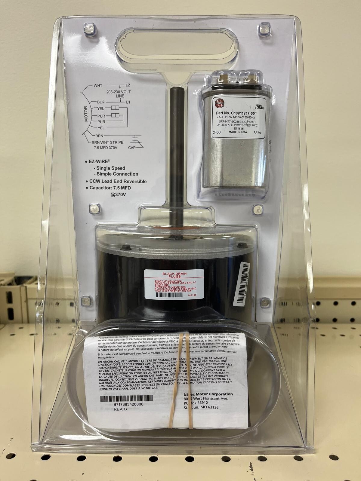 US Motors 5430 RESCUE® EZ-Wire Condenser Fan Motor, 208-230V, 1/3-1/6 HP, 1075