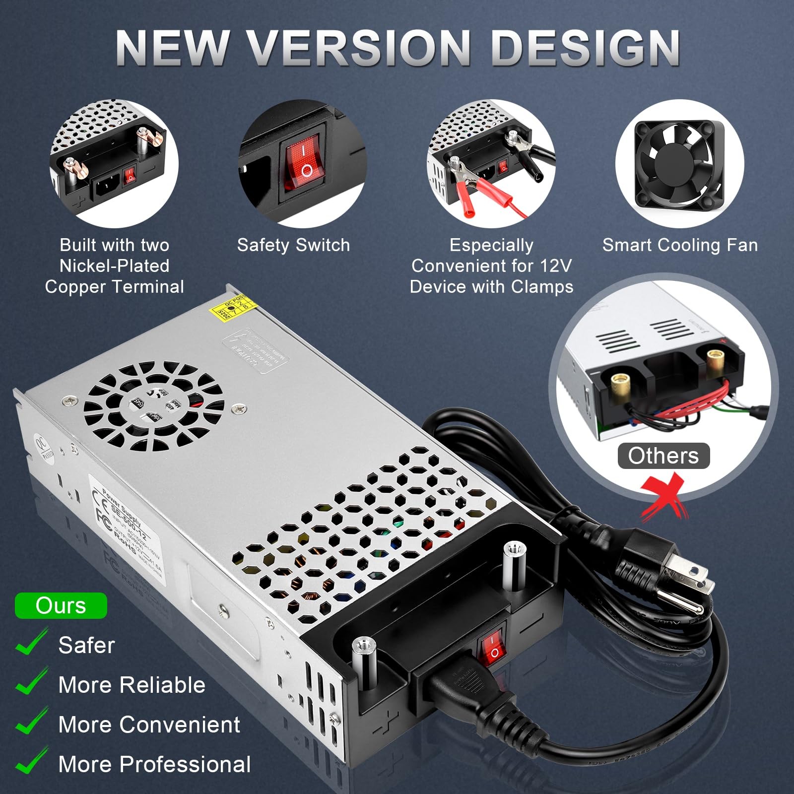 12V 500W New Version AC to DC Converter, 120V to 12V Power Supply, Switching …