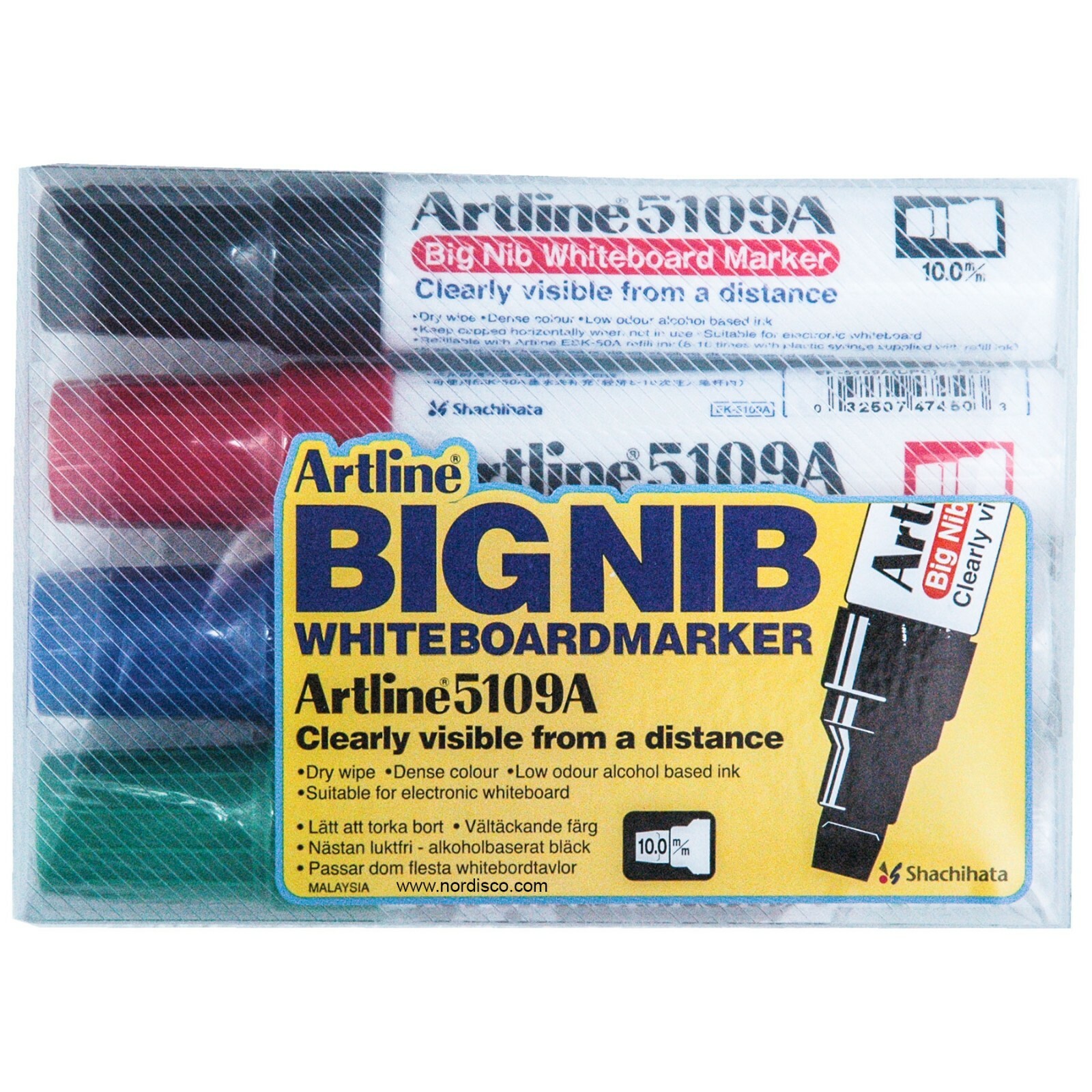 Artline 5109A Big Nib Whiteboard Marker, 10.0mm Chisel Tip, 4-Color Set, 47456
