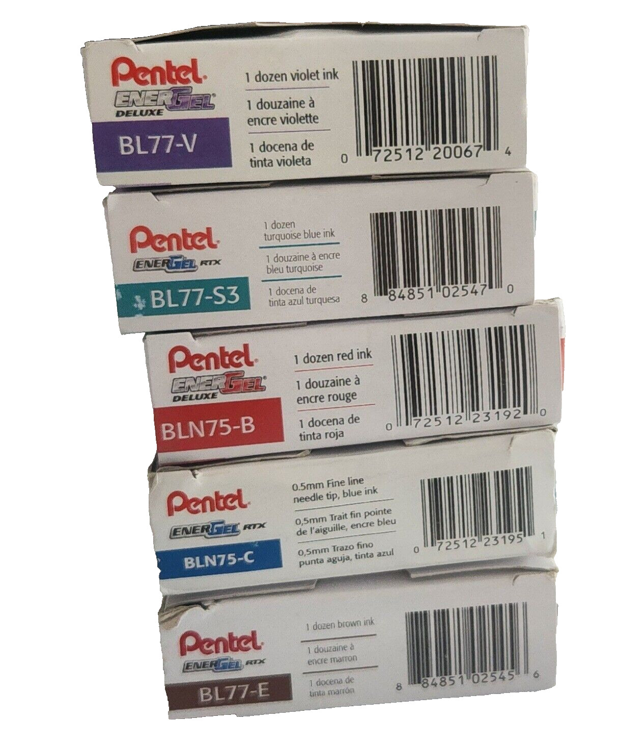 Pentel Deluxe Retractable Gel Pen ENERGEL RTX 5 Color Ink & barrel 5 pack 12=72