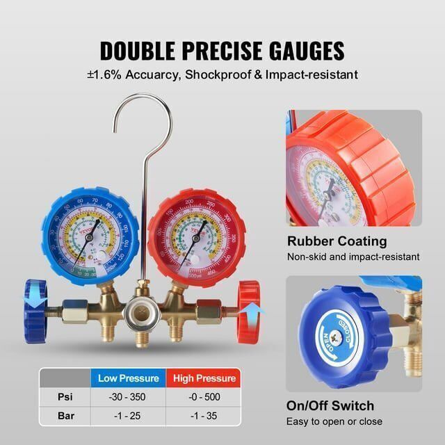 AC Manifold Gauge Set Brass HVAC R12 R134A R502 R404A R22 Air Refrigeration Kit*
