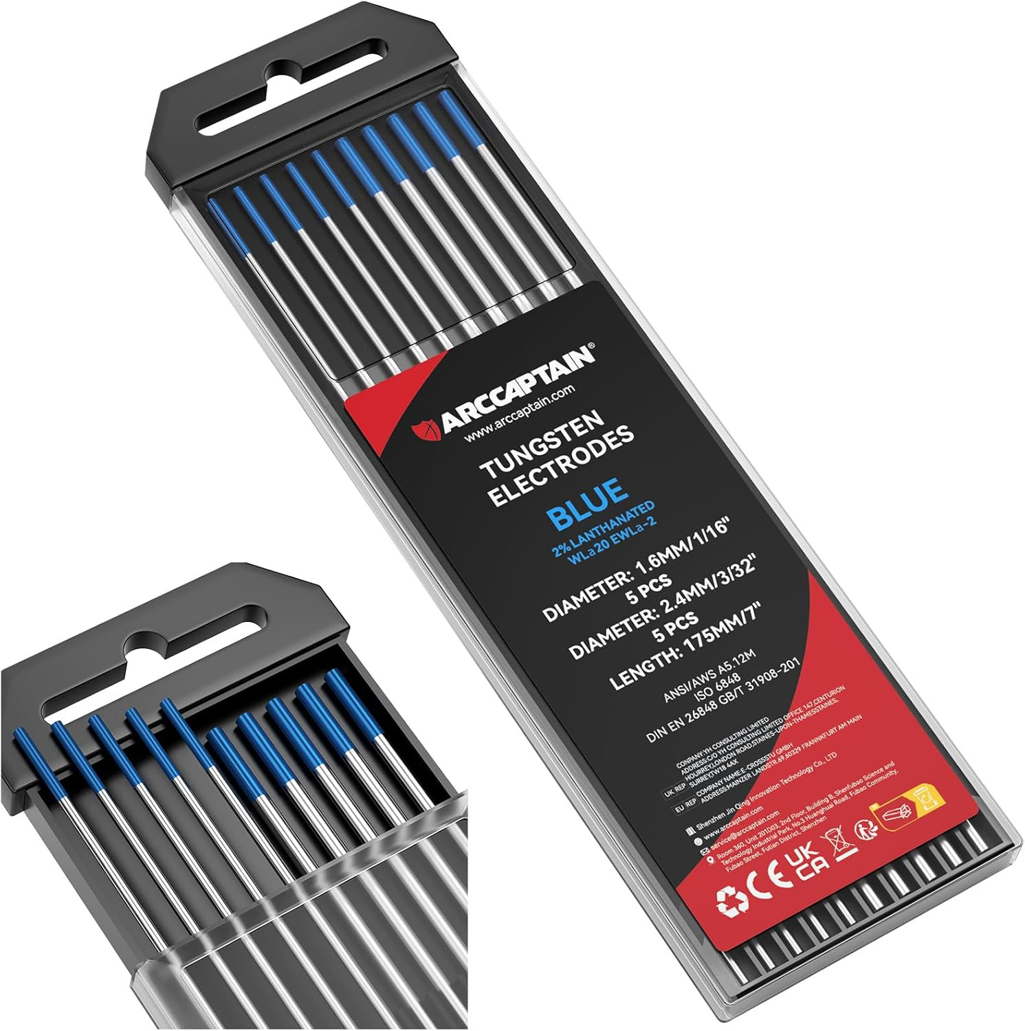 TIG Tungsten, TIG Welding Tungsten Electrode Blue 2% Lanthanated 10-Pack 3/32″X