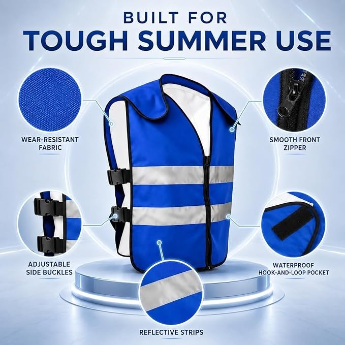 Cooling Vest with 20 Reusable Ice Packs – Adjustable Size for Outdoor Activities