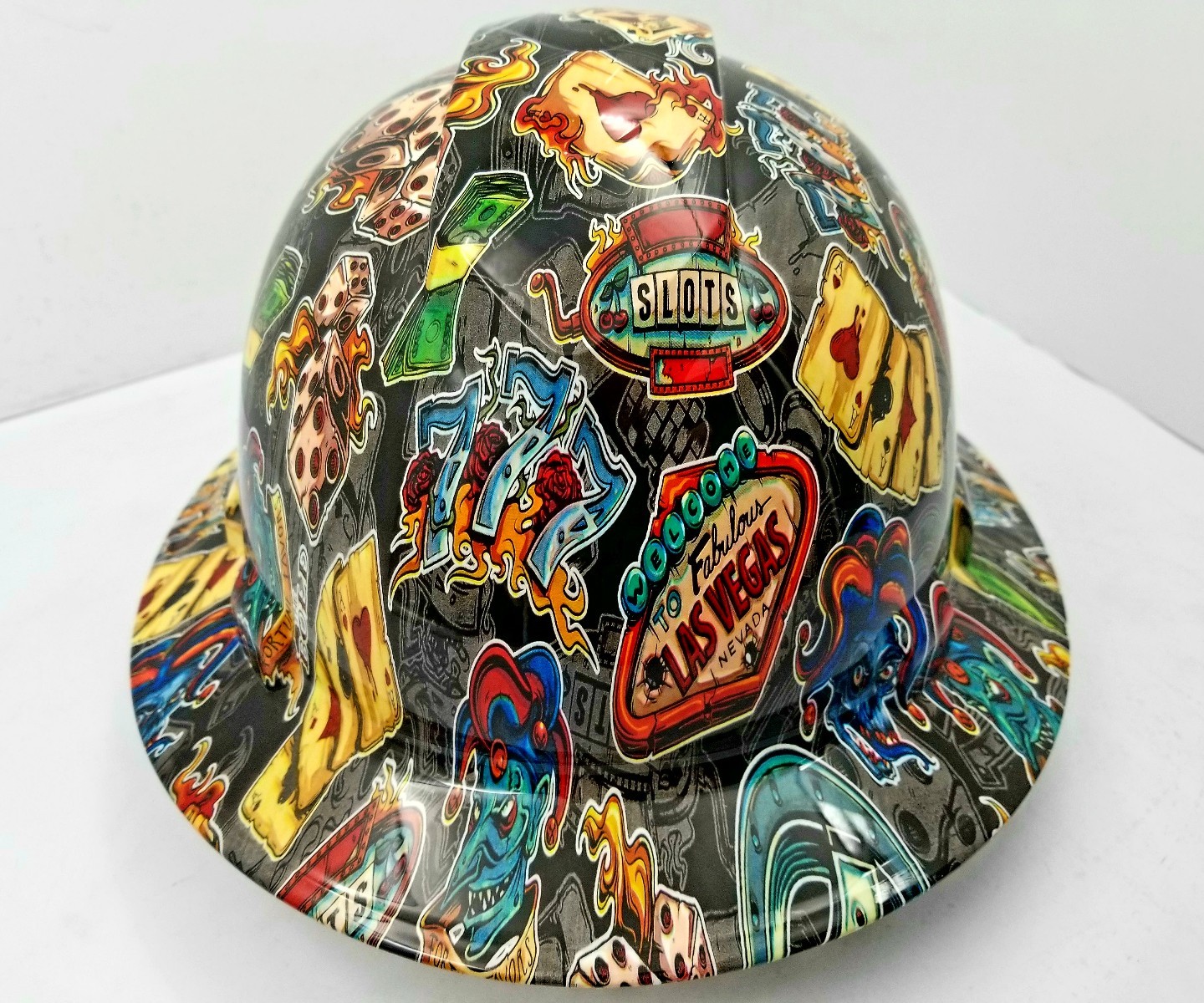 FULL BRIM Hard Hat custom hydro dipped , NEW WICKED GAMBLER OSHA APPROVED NEW