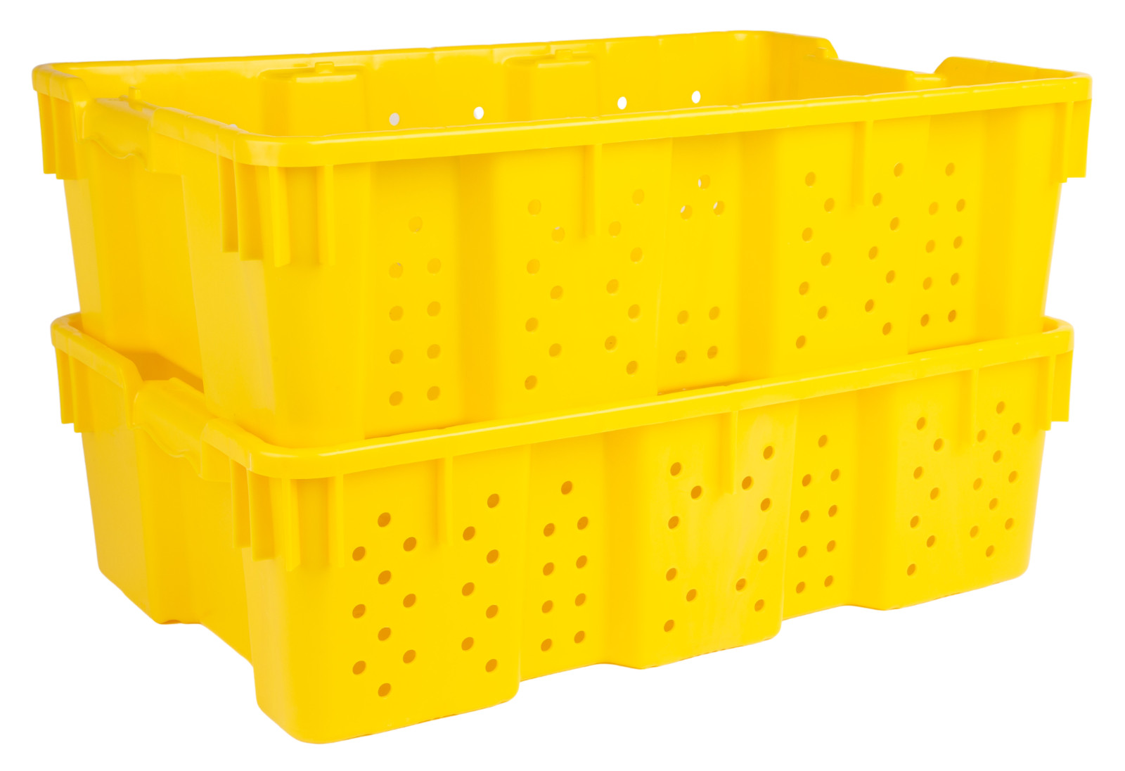 24 x 16 x 7.3″ (7.5 Gallon) Agricultural Nest and Stack Vented Crate, Yellow