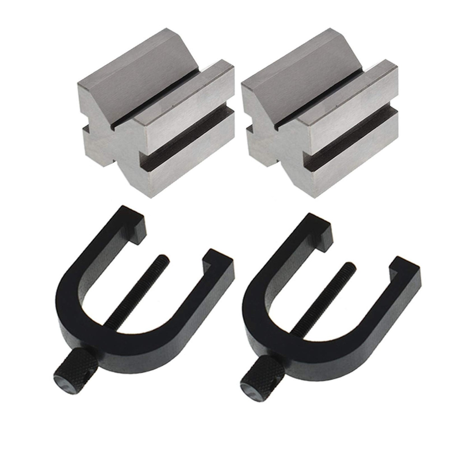 waltyotur V Block Set with Clamp Hardened Steel 90 Degree Angle Black