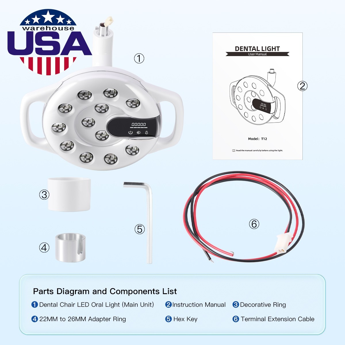 Lámpara Oral LED Dental con Doble Temperatura de Color 3000-5700K 90000 Lux
