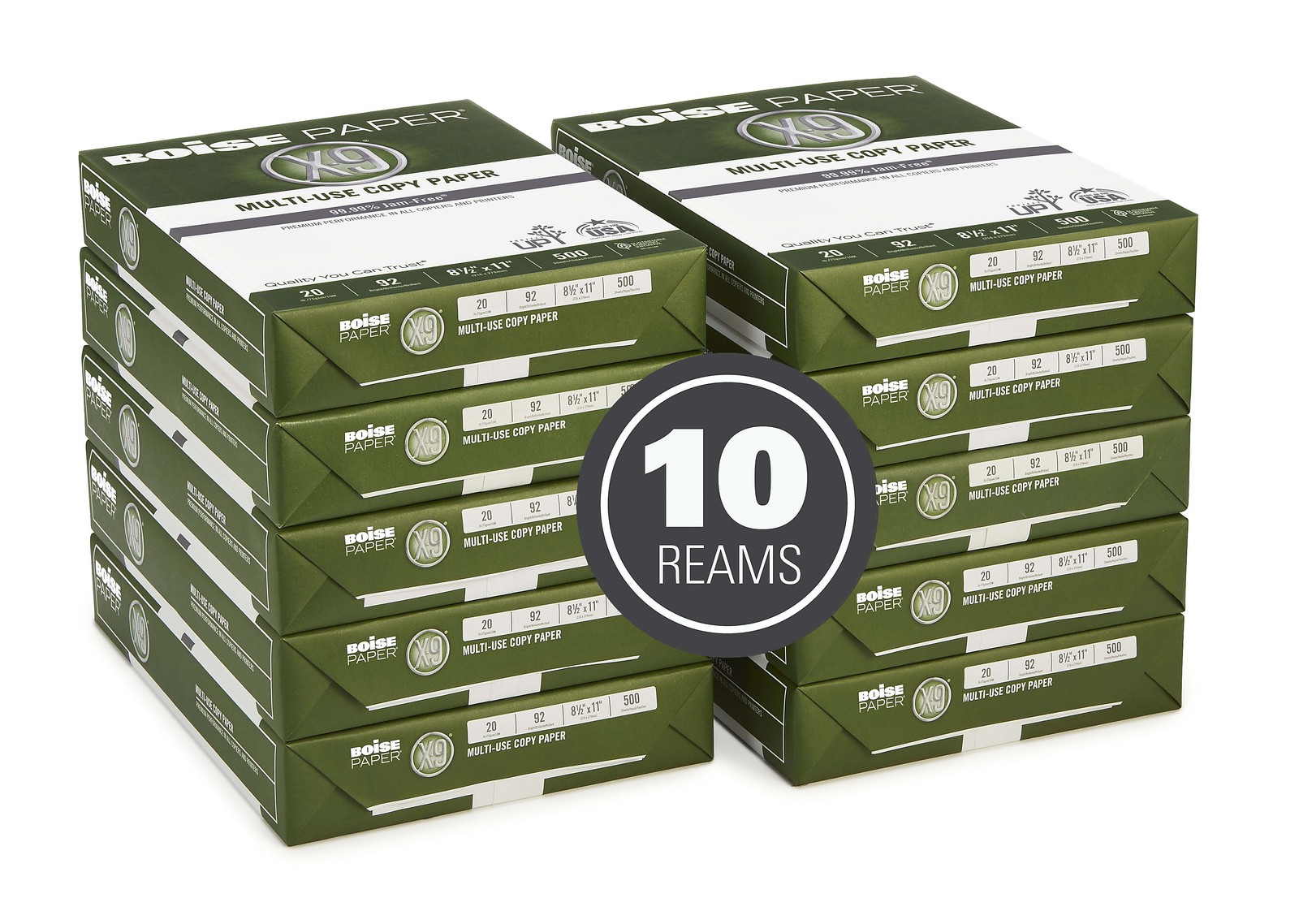Boise X9 Printer & Copy Paper, 10 Reams, White, Letter (8.5″ x 11″), 5000 Sheets