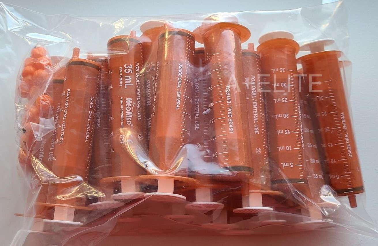 NeoMed 35mL 35cc Oral Medicine Dose Syringe Dispenser Amber 25/PK BA-S35EO Caps