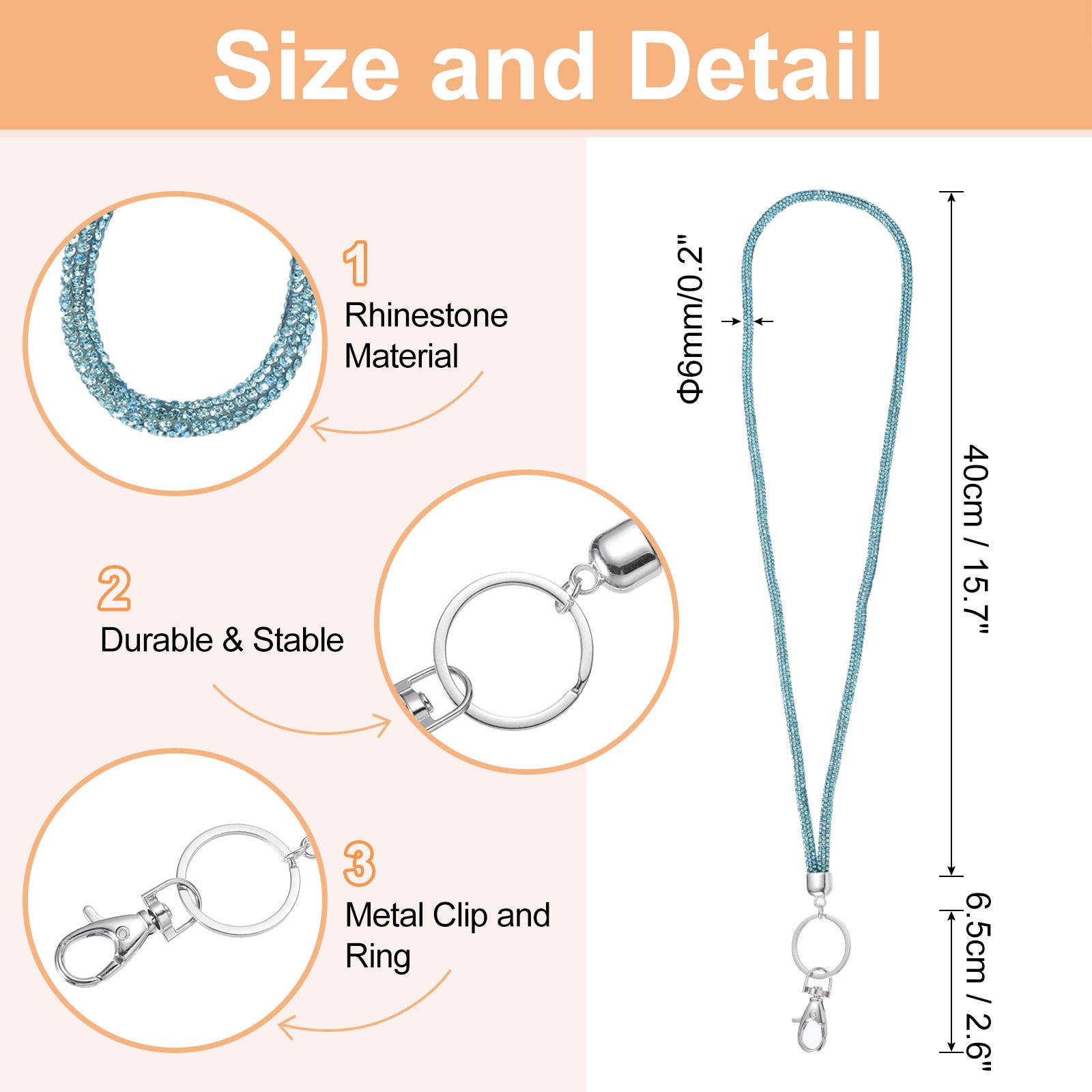 80cm(31.5″) Phone Crossbody Strap with Metal Clasp & Keyring for Key Strap, Blue