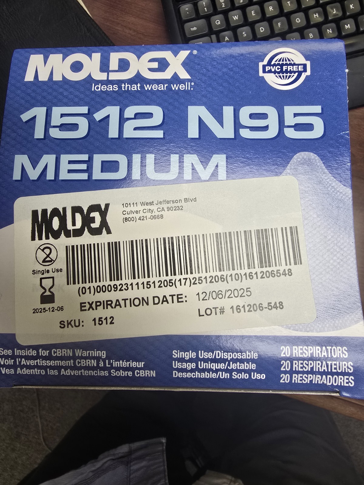 Moldex N95 Respirator surgical Masks Case of 160 # 1512 Medium Exp. Date 12/2025