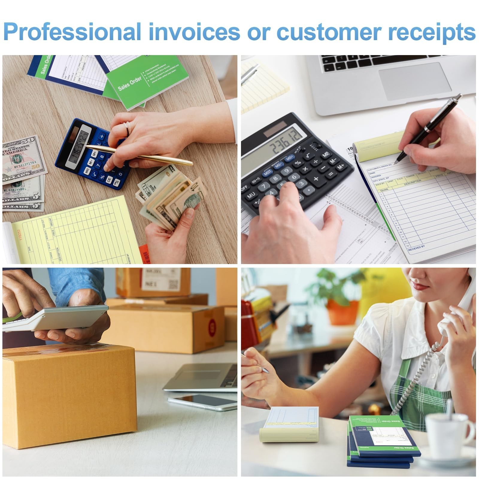 4 Pack Receipt Book, 4.17inx7.2in Receipt Book with Carbon Copies, 2-Part …