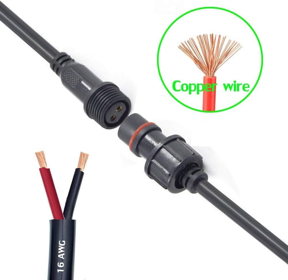 Waterproof Connectors 2 Wire,16Awg Male Female Plug LED Connector with 2Pin Wate