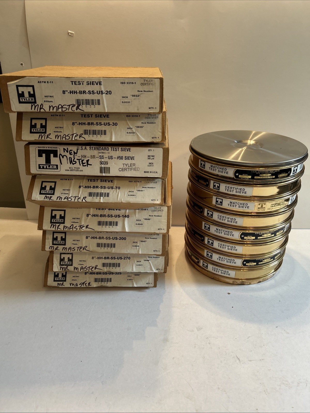 W.S. Tyler Certified Half Height 8″ Siever stack 20,30,50,70,140,200,270 & 325