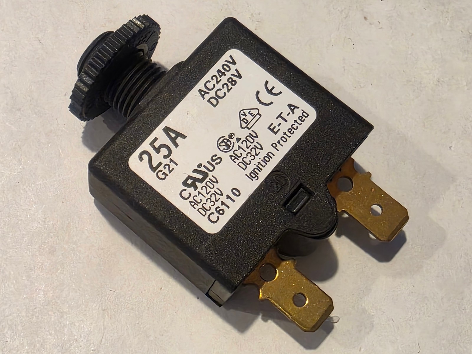 (3 pcs) E-T-A Circuit Breaker 1658-G21-02-P10-25A, 25A, Bass 106-1093-025 (NOS)