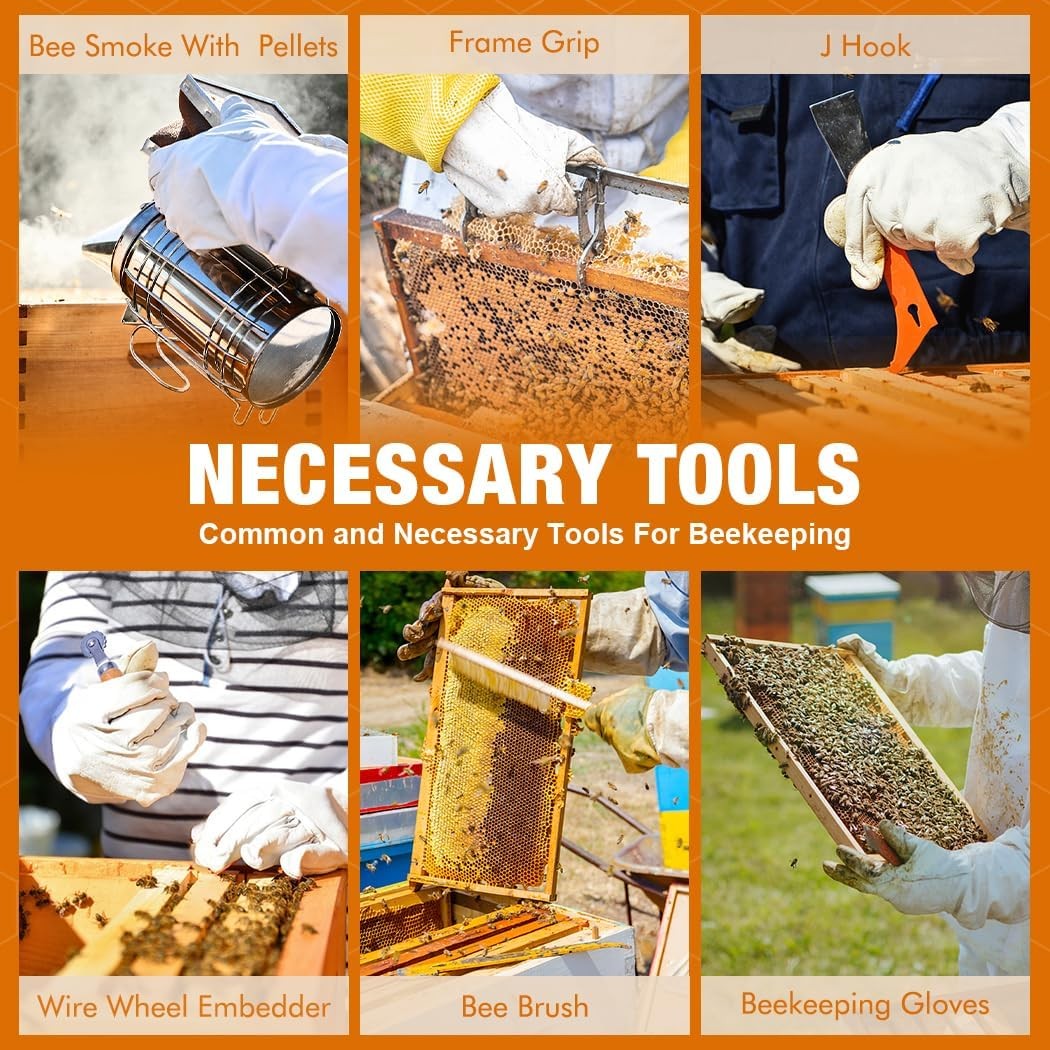 NEW 14Pc Beekeeping Starter Kit Smoker Gloves Hive Tools Honey Extract Set
