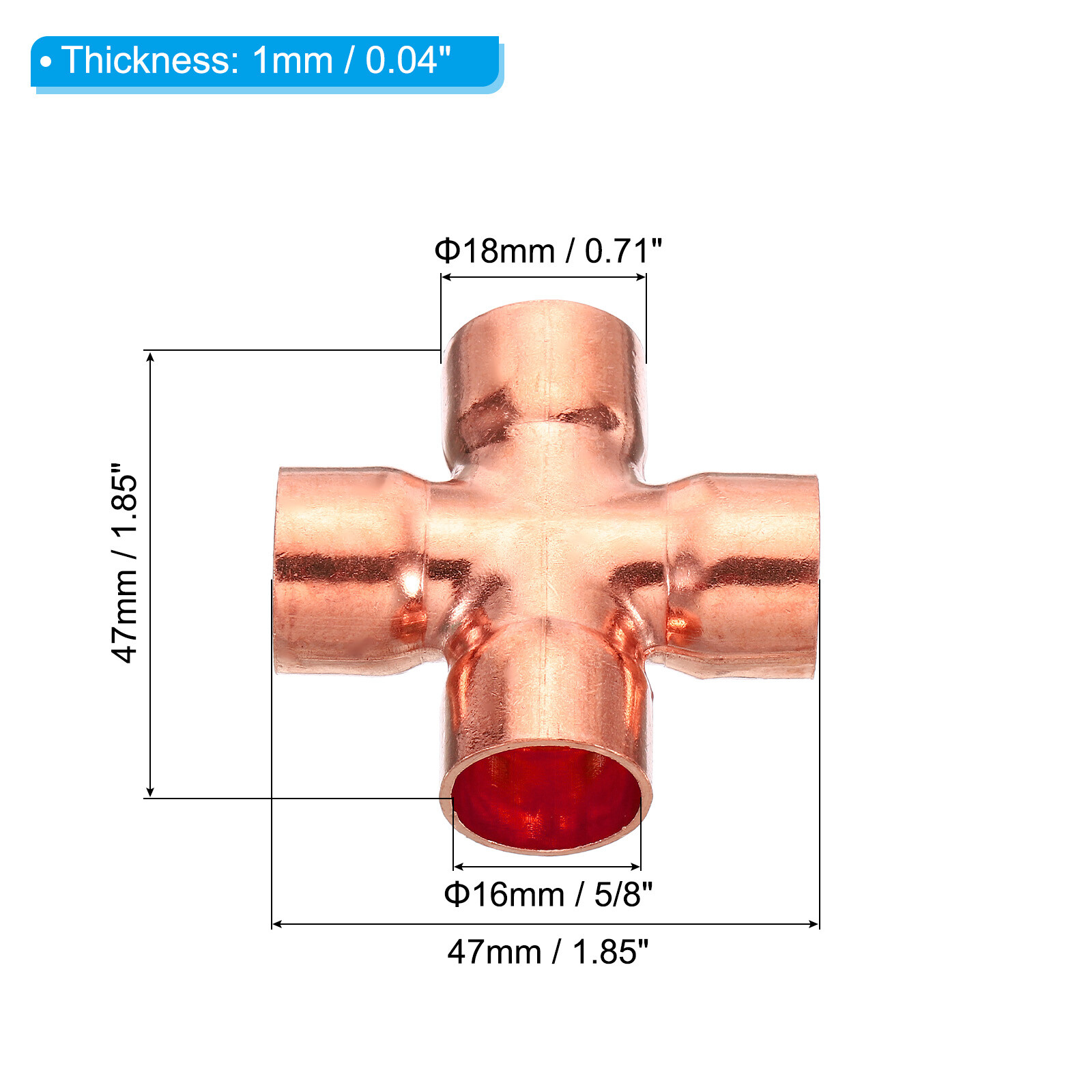 2pcs 5/8 Inch ID Copper Cross Pipe Fitting 4 Way Copper End Feed Equal Connector