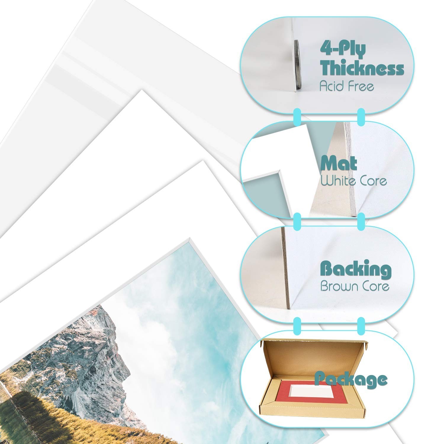 10 of 18×24 White Pre-cut Acid-free whitecore mat for 12×18 + back+bag