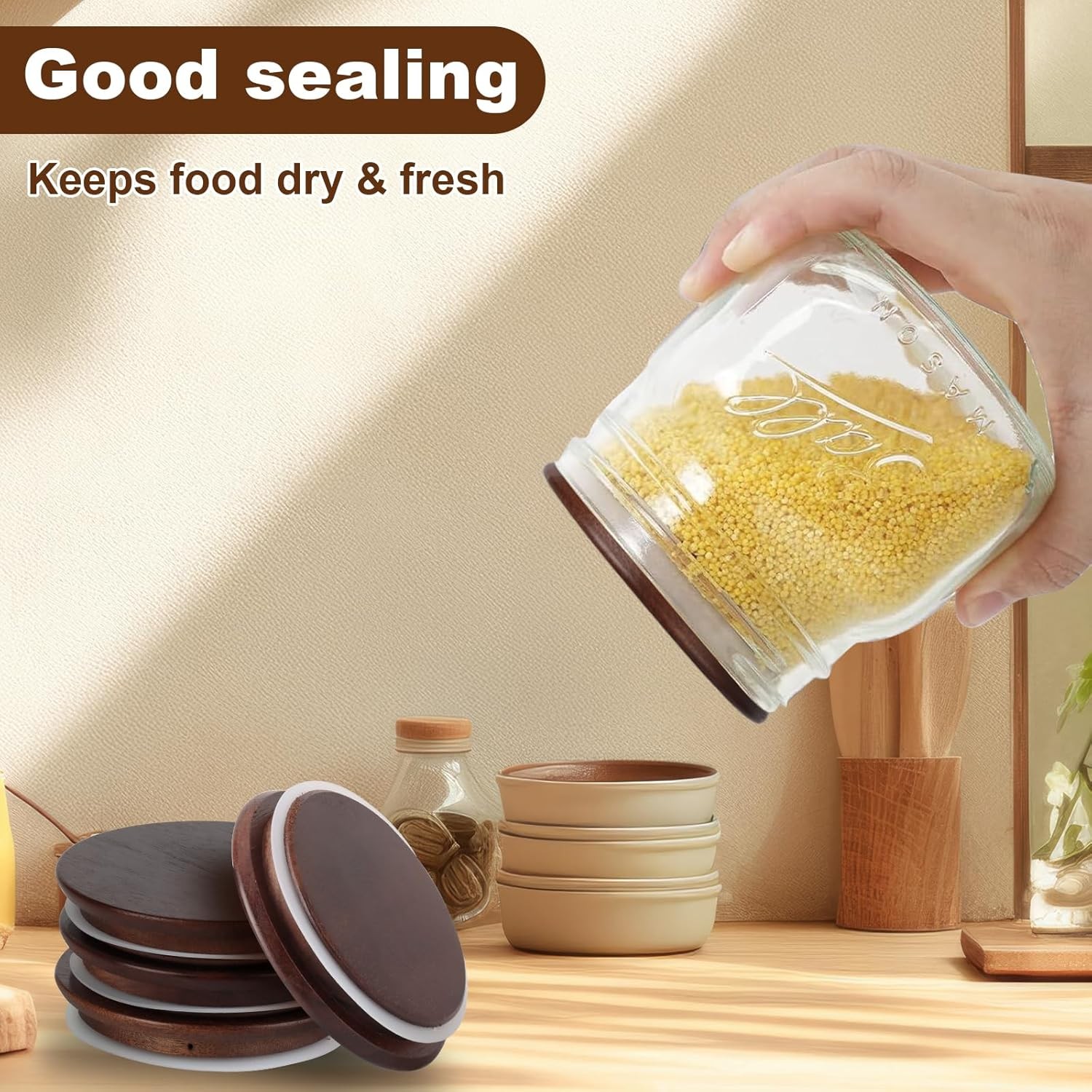 2 PCS 1 Gallon Mason Jar Lids Wooden Fits 3.7 Inch Inner Dia Replacement Mason