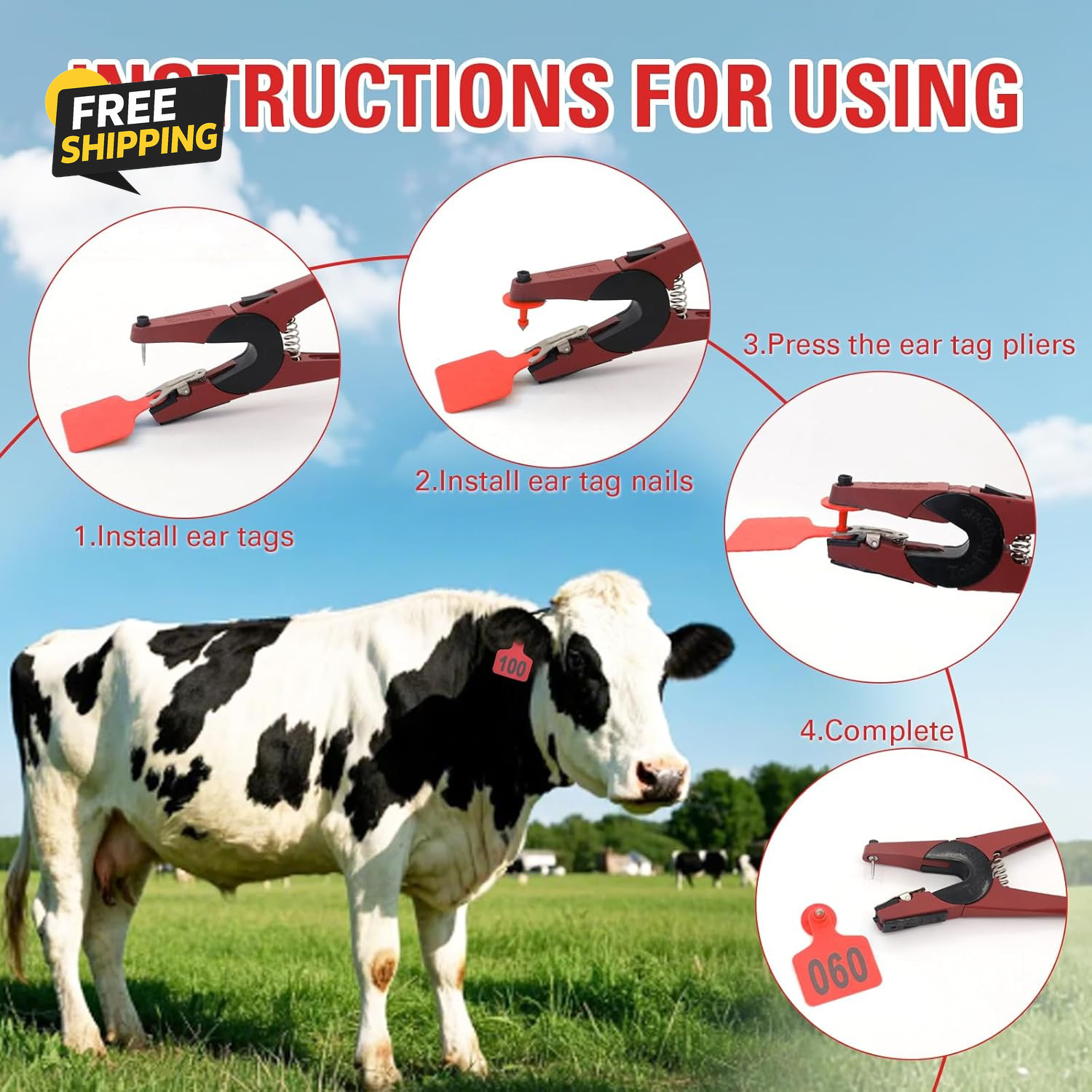 Cattle Ear Tags 001-100 Number Plastic Livestock Animal Tag for Cows Ear Tag