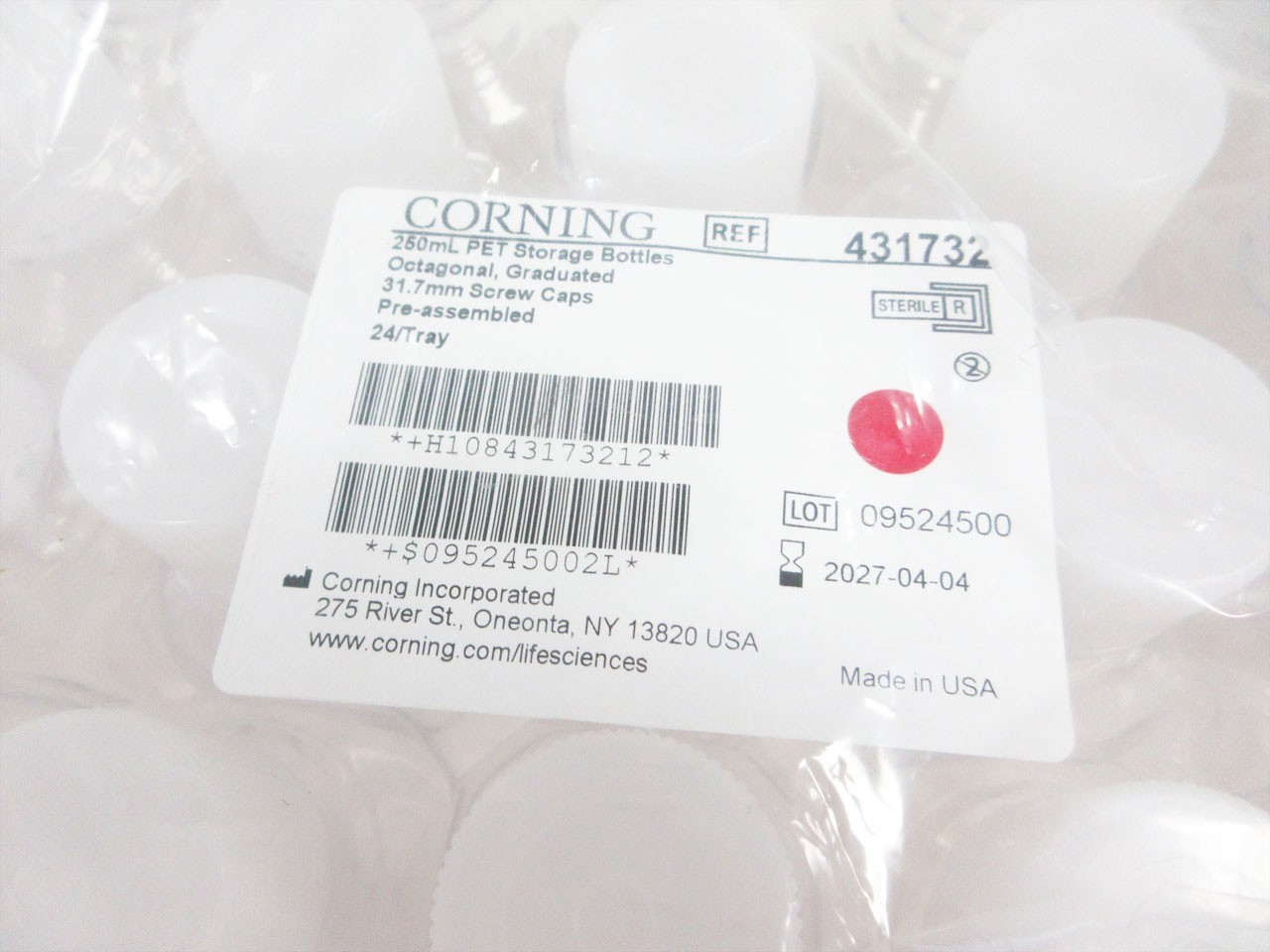 TWO PACKS CORNING 431732 STORAGE BOTTLE SCREW CAP STERILE 250 mL EXP EXP 2027-04