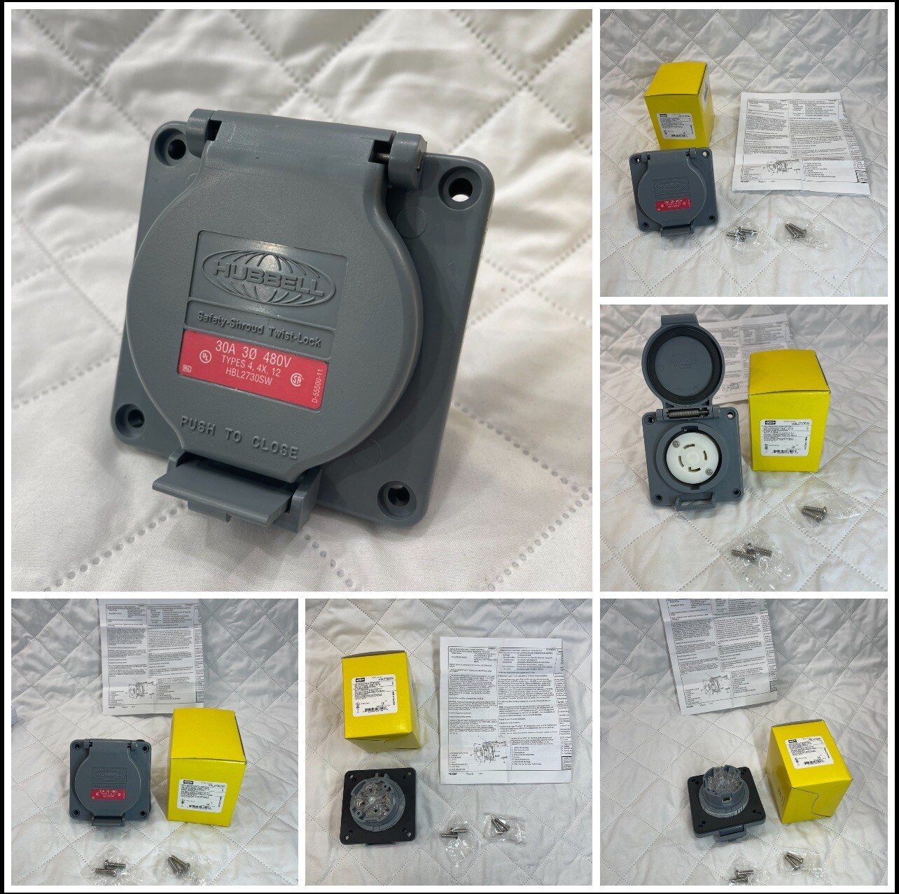 HUBBELL HBL2730SW HBL RECEPTACLE WATERTIGHT SAFETY 30 AMPS 480 VOLTS 3 POLE 4 WI